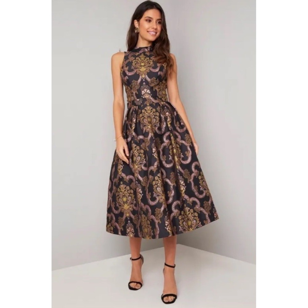 Chi Chi London Angelique Fit And Flare Midi‎ Cocktail Dress US 2 Wedding Evening
